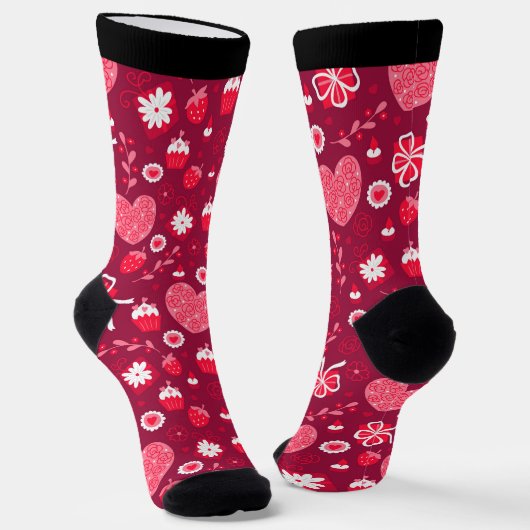 Rosa und weiße Valentinherzen Muster Socken (Gewinkelt)
