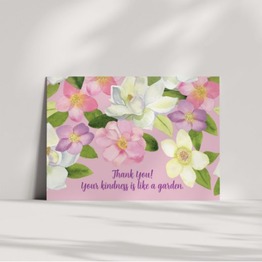 Rosa und weiße Wasserfarbe Magnolia Dankeskarte