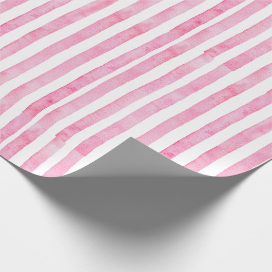 Rosa und weiße Wasserfarbe Streifen Geschenkpapier (Ecke)