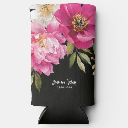 Rosa und weiße Wasserfarben-Blütenhochzeit Selters Dosenkühler (Vorderseite)