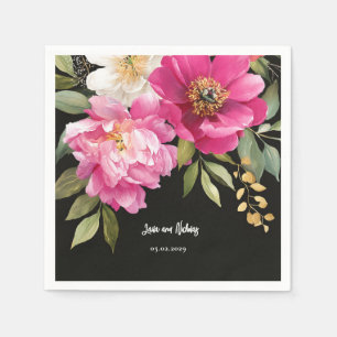 Rosa und weiße Wasserfarben-Blütenhochzeit Serviette