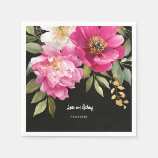 Rosa und weiße Wasserfarben-Blütenhochzeit Serviette