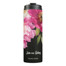 Rosa und weiße Wasserfarben-Blütenhochzeit Thermosbecher