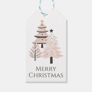 Rosa und weiße Wasserfarben-Weihnachtsbaum mit Ste Geschenkanhänger