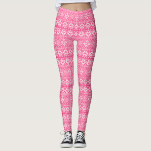 Rosa und weiße Weihnachtsmesse Isle Pattern Leggings