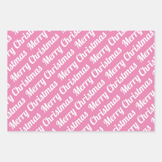 Rosa und weiße Weihnachtstypografie - Moderner Fei Geschenkpapier Set (Vorderseite 2)
