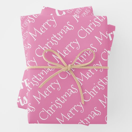 Rosa und weiße Weihnachtstypografie - Moderner Fei Geschenkpapier Set (Beispiel)