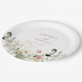 Rosa und weiße Wildblumen Hochzeitsempfang Pappteller (Schrägansicht)