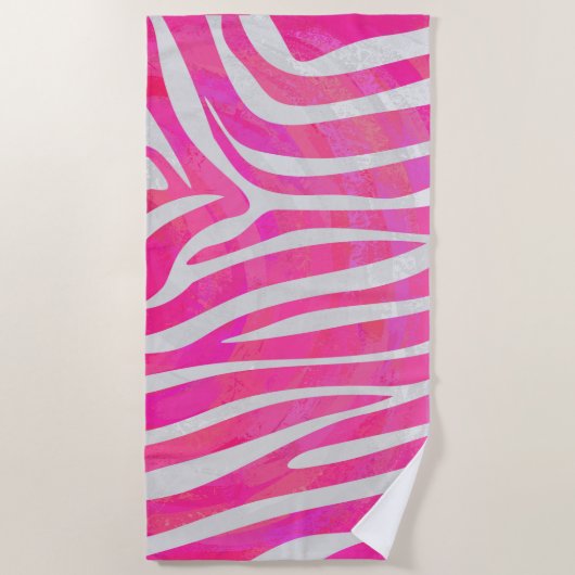 Rosa und weiße Zebramuster Strandtuch (Vorderseite)