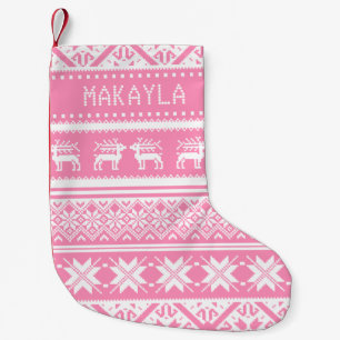 Rosa-und weißehässliche Weihnachtsstrickjacke - Kleiner Weihnachtsstrumpf