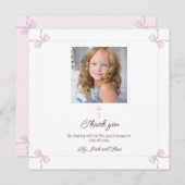 Rosa und weißer Bogen Erste Heilige Kommune Dankeskarte (Vorne/Hinten)