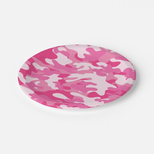 Rosa und weißer Camouflage-Entwurf Pappteller (Schrägansicht)