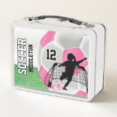 Rosa und weißer Fußball - Fußball-Girl Metall Lunch Box (Rückseite)