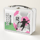 Rosa und weißer Fußball - Fußball-Girl Metall Lunch Box (Vorderseite)