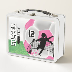 Rosa und weißer Fußball - Fußball-Girl Metall Lunch Box