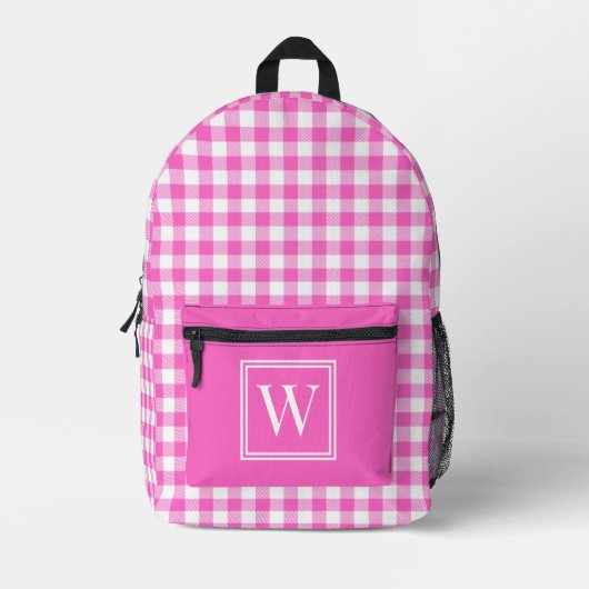Rosa und weißer Gingham-Karo Kariert Bedruckter Rucksack (Vorderseite)