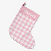 Rosa und weißer Gingham personalisiert Großer Weihnachtsstrumpf (Vorderansicht (hängend))