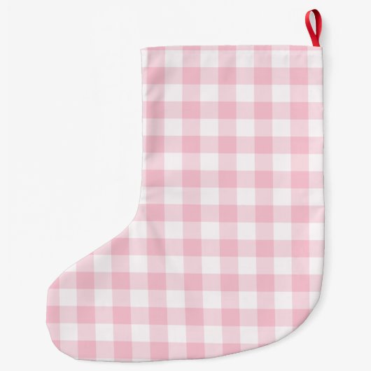 Rosa und weißer Gingham personalisiert Großer Weihnachtsstrumpf (Rückseite)