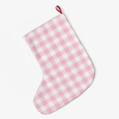 Rosa und weißer Gingham personalisiert Großer Weihnachtsstrumpf (Rückseite (Hängend))