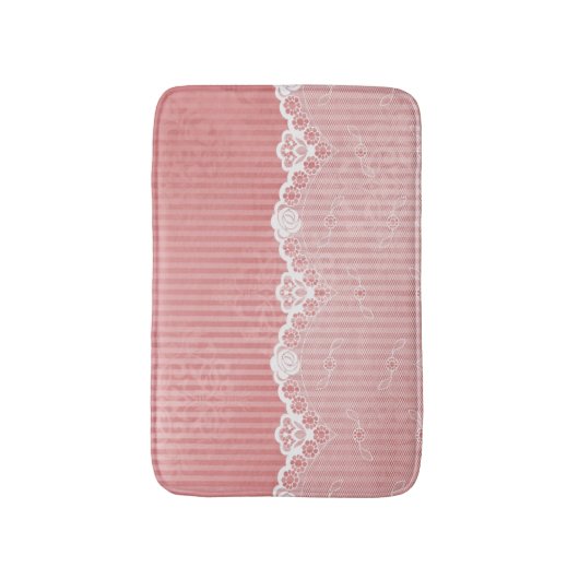 Rosa und weißer Hintergrund mit schwarzer Spitze Badematte (Vorderseite Vertikal)