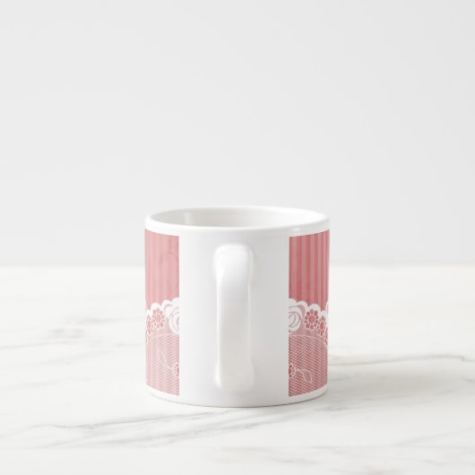 Rosa und weißer Hintergrund mit schwarzer Spitze Espressotasse (Rückseite)