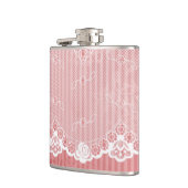 Rosa und weißer Hintergrund mit schwarzer Spitze Flachmann (Links)