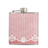 Rosa und weißer Hintergrund mit schwarzer Spitze Flachmann (Vorderseite)