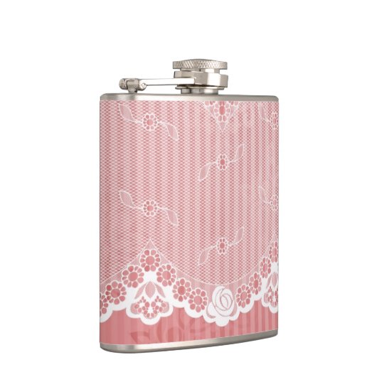 Rosa und weißer Hintergrund mit schwarzer Spitze Flachmann (Rechts)