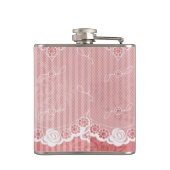 Rosa und weißer Hintergrund mit schwarzer Spitze Flachmann (Rückseite)