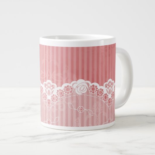 Rosa und weißer Hintergrund mit schwarzer Spitze Jumbo-Tasse (Vorderseite Rechts)