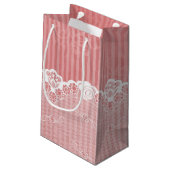 Rosa und weißer Hintergrund mit schwarzer Spitze Kleine Geschenktüte (Rückseite Schrägansicht)