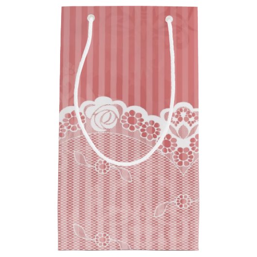 Rosa und weißer Hintergrund mit schwarzer Spitze Kleine Geschenktüte (Vorderseite)