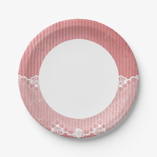 Rosa und weißer Hintergrund mit schwarzer Spitze Pappteller (Vorderseite)