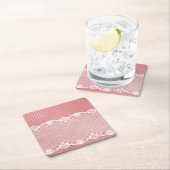 Rosa und weißer Hintergrund mit schwarzer Spitze Rechteckiger Pappuntersetzer (Vor Ort)