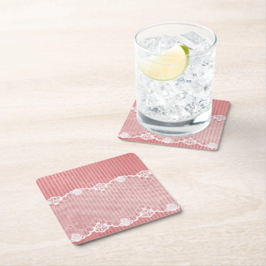 Rosa und weißer Hintergrund mit schwarzer Spitze Rechteckiger Pappuntersetzer (Vor Ort)