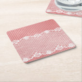 Rosa und weißer Hintergrund mit schwarzer Spitze Rechteckiger Pappuntersetzer (angewinkelt)