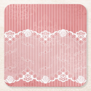 Rosa und weißer Hintergrund mit schwarzer Spitze Rechteckiger Pappuntersetzer