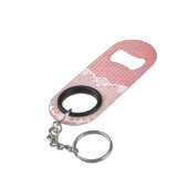 Rosa und weißer Hintergrund mit schwarzer Spitze Schlüsselbund Flaschenöffner (Rückseite Schrägansicht)