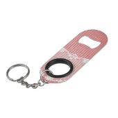Rosa und weißer Hintergrund mit schwarzer Spitze Schlüsselbund Flaschenöffner (Vorderseite Schrägansicht)