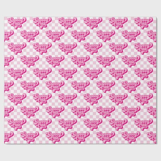 Rosa und weißer Karo Groovy One Geschenkpapier (Flach)