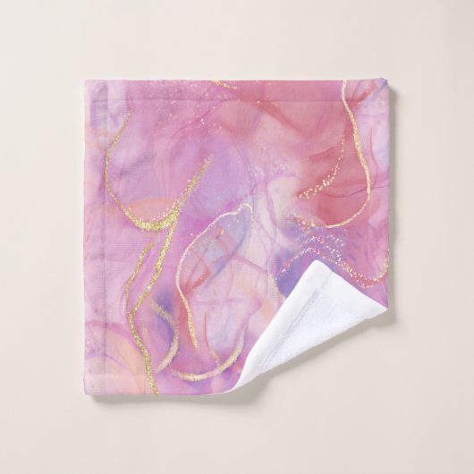 Rosa und weißer Marmor mit gebürstetem Gold Badhandtuch Set (Waschlappen)