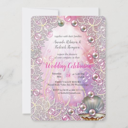 Rosa und weißer Marmor mit gebürstetem Gold Einladung (Vorderseite)