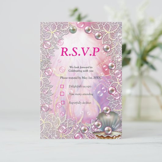 Rosa und weißer Marmor mit gebürstetem Gold RSVP Karte (Stehend Vorderseite)