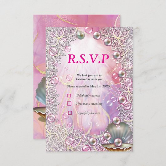 Rosa und weißer Marmor mit gebürstetem Gold RSVP Karte (Vorne/Hinten)