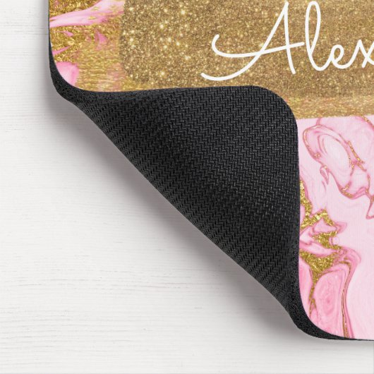 Rosa und weißer Marmor mit Goldfolie und Glitzer Mousepad (Ecke)
