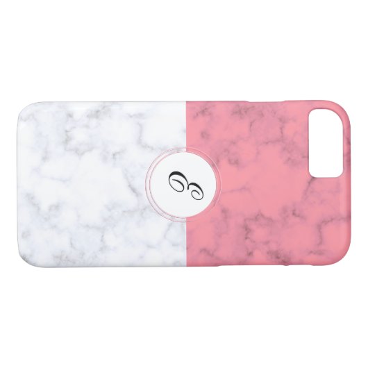Rosa und weißer Marmor mit individuellem Anfangsbu Case-Mate iPhone Hülle (Rückseite (Horizontal))