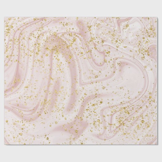 Rosa und weißer Marmor Swirl Gold Flecks Geschenkpapier (Flach)