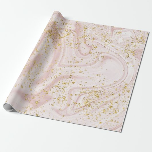 Rosa und weißer Marmor Swirl Gold Flecks Geschenkpapier (Ungerollt)