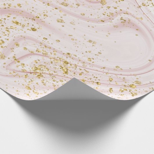 Rosa und weißer Marmor Swirl Gold Flecks Geschenkpapier (Ecke)