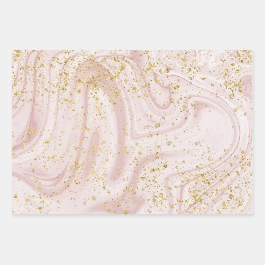 Rosa und weißer Marmor Swirl Gold Glitzer Geschenkpapier Set (Vorderseite 2)